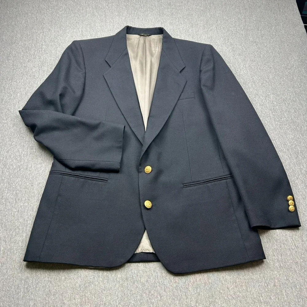 Givenchy Two Button Blazer Mens 42 Navy Blue Ventless Gold Buttons USA *HOLE*